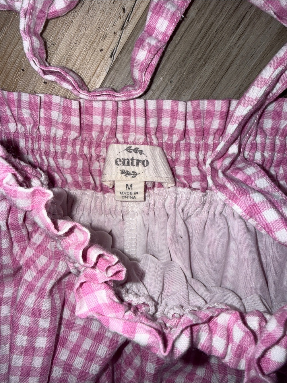 Gingham Tie-Shoulder Tiered Sundress in Pink and Orange - Picture 2 of 5